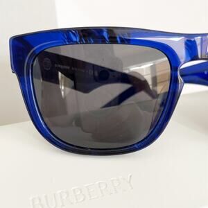 BURBERRY Blue Logo Print Square Acetate Sunglasses Unisex NWT